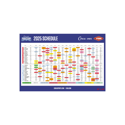VSiN & Circa Sports Survivor 2025 NFL Laminated Schedule 36”x 24”